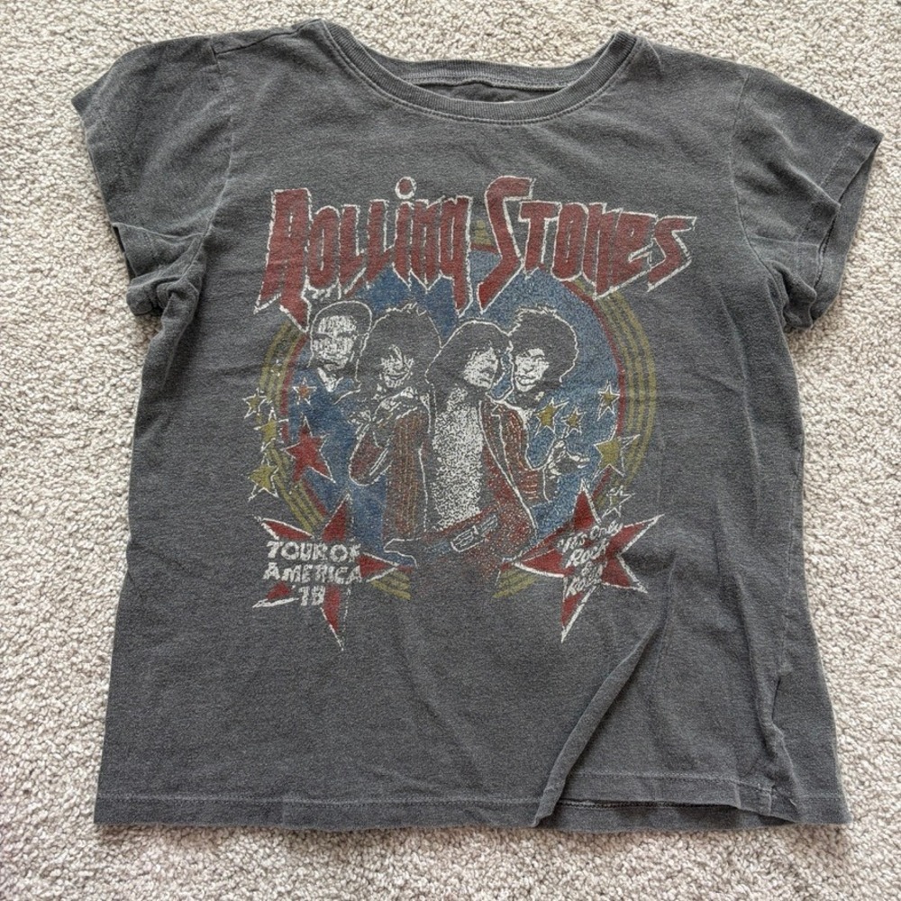 People of Leisure Rolling Stones Tour of America 78 Graphic Baby Tee Grey Small